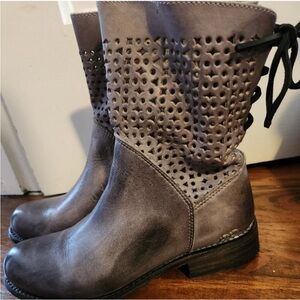 BED|STU Perforated Gray Lace Up Boots